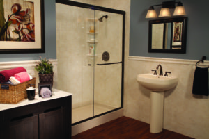 Almond Shower Base Almond White Windmill Tile and Wainscoting Oil Rubbed Bronze IMG 6350 HR bci 329